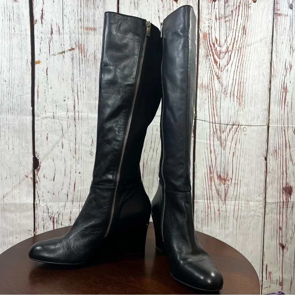 Michael Kors Bromley Wedge Boot Knee High in Black Leather women’s size 10